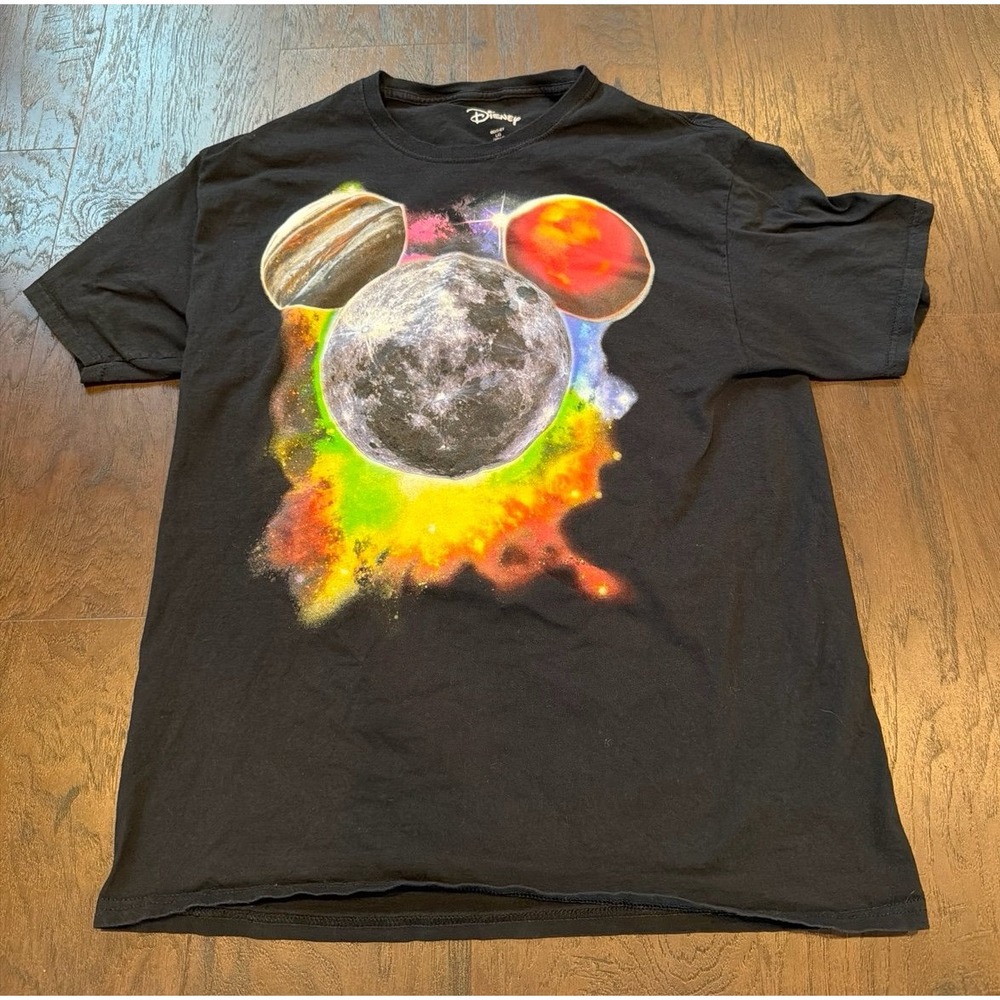 Disney Mickey Mouse Planet‎ GLOW IN THE DARK Space Black T-Shirt Adult Size
